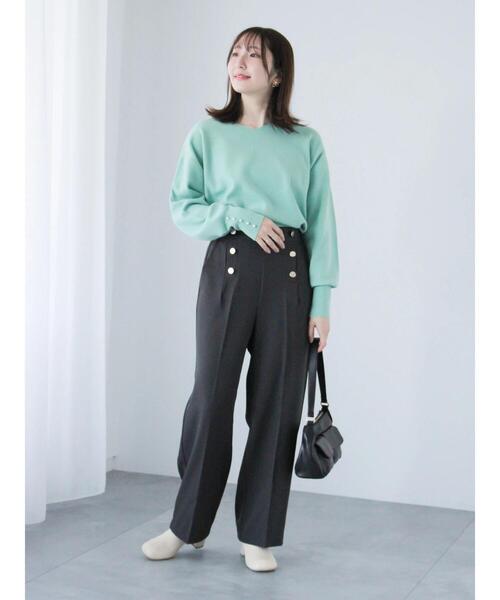 Te chichi TERRASSE(テチチテラス)の「もちもちミラノリブVネックニット(ニット/セーター・レディース・グレー/ブルー/ピンク/オフホワイト・F)」の16枚目の写真