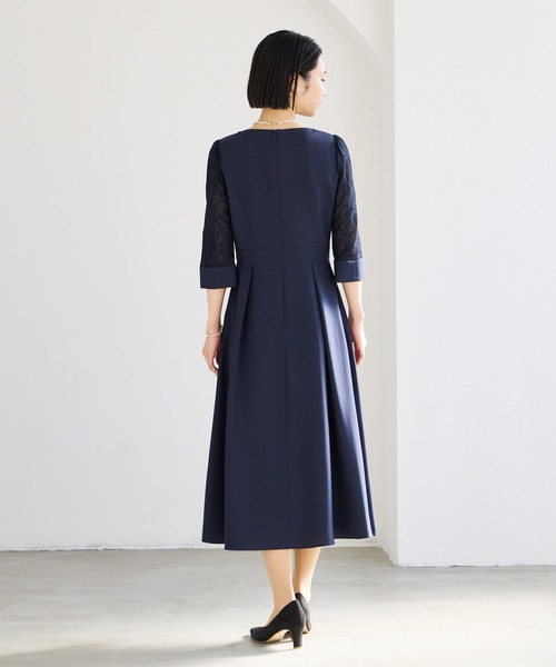 レース袖×ウエストタックフィット&フレアワンピース（ワンピース