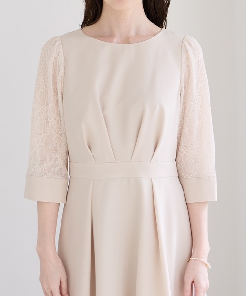 レース袖×ウエストタックフィット&フレアワンピース（ワンピース