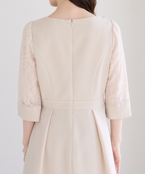 レース袖×ウエストタックフィット&フレアワンピース（ワンピース