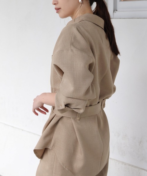 Bab（バブ）の「【セットアップ対応】ツイードベルト付きシャツジャケット（テーラードジャケット・レディース・ブルー/モカ・M）」の6枚目の写真