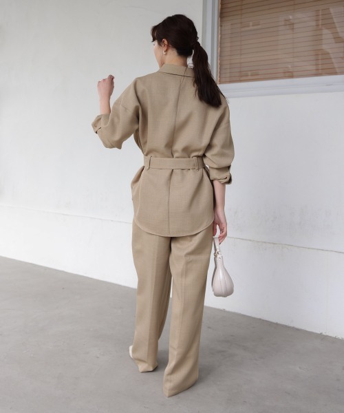 Bab（バブ）の「【セットアップ対応】ツイードベルト付きシャツジャケット（テーラードジャケット・レディース・ブルー/モカ・M）」の8枚目の写真