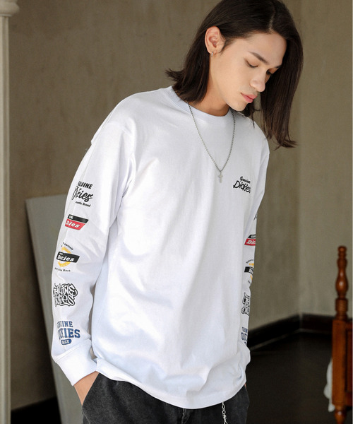 Dickies（ディッキーズ）の「【neos】GENUINE DICKIES ジェニュイン ディッキーズ ロゴ 刺繍 袖プリント ラグラン ロングスリーブ Tシャツ（Tシャツ/カットソー・メンズ・ホワイト×ネイビー/ホワイト/ホワイト×ブラック/ブラック・MEDIUM/LARGE/X-LARGE）」の2枚目の写真