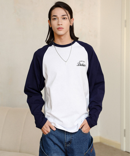 Dickies（ディッキーズ）の「【neos】GENUINE DICKIES ジェニュイン ディッキーズ ロゴ 刺繍 袖プリント ラグラン ロングスリーブ Tシャツ（Tシャツ/カットソー・メンズ・ホワイト×ネイビー/ホワイト/ホワイト×ブラック/ブラック・MEDIUM/LARGE/X-LARGE）」の6枚目の写真