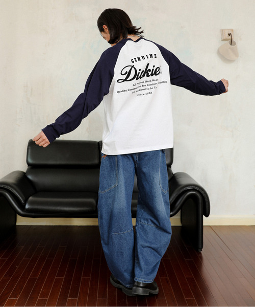 Dickies（ディッキーズ）の「【neos】GENUINE DICKIES ジェニュイン ディッキーズ ロゴ 刺繍 袖プリント ラグラン ロングスリーブ Tシャツ（Tシャツ/カットソー・メンズ・ホワイト×ネイビー/ホワイト/ホワイト×ブラック/ブラック・MEDIUM/LARGE/X-LARGE）」の7枚目の写真