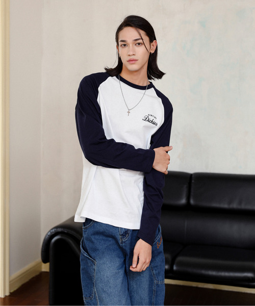 Dickies（ディッキーズ）の「【neos】GENUINE DICKIES ジェニュイン ディッキーズ ロゴ 刺繍 袖プリント ラグラン ロングスリーブ Tシャツ（Tシャツ/カットソー・メンズ・ホワイト×ネイビー/ホワイト/ホワイト×ブラック/ブラック・MEDIUM/LARGE/X-LARGE）」の8枚目の写真