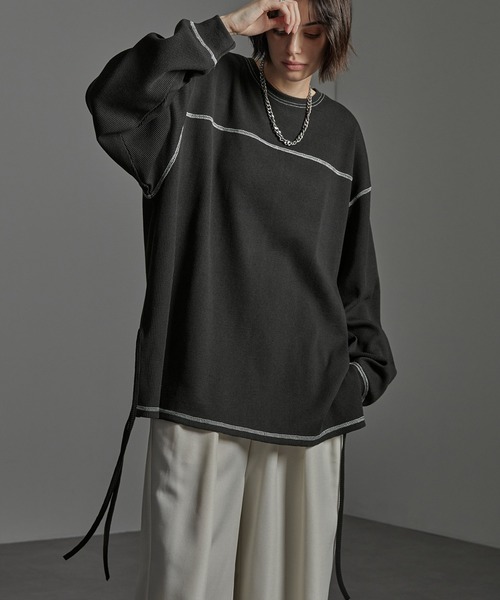 CIYOT(シヨウト)の「【CIYOT】配色ステッチ サイドコード ルーズワッフルロンT(Tシャツ/カットソー・メンズ・ダークグレー/ダークブラウン/ブラック・M/L)」の1枚目の写真