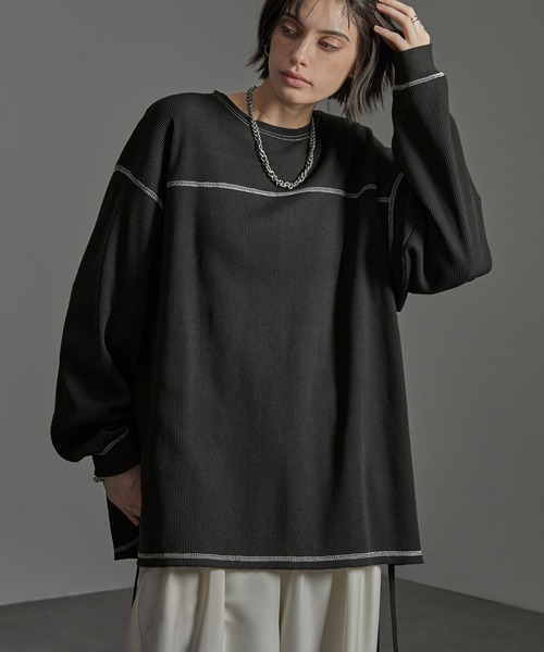 CIYOT(シヨウト)の「【CIYOT】配色ステッチ サイドコード ルーズワッフルロンT(Tシャツ/カットソー・メンズ・ダークグレー/ダークブラウン/ブラック・M/L)」の17枚目の写真