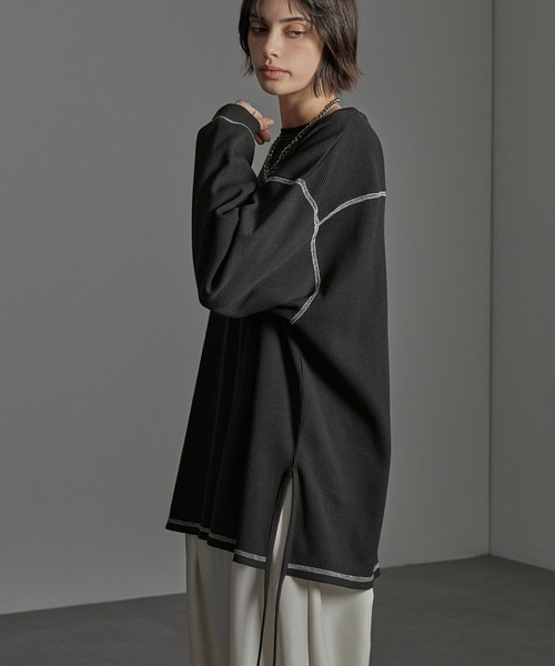 CIYOT(シヨウト)の「【CIYOT】配色ステッチ サイドコード ルーズワッフルロンT(Tシャツ/カットソー・メンズ・ダークグレー/ダークブラウン/ブラック・M/L)」の18枚目の写真