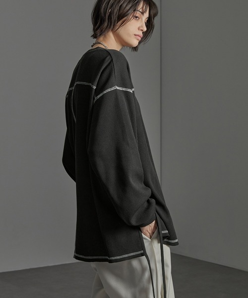 CIYOT(シヨウト)の「【CIYOT】配色ステッチ サイドコード ルーズワッフルロンT(Tシャツ/カットソー・メンズ・ダークグレー/ダークブラウン/ブラック・M/L)」の19枚目の写真