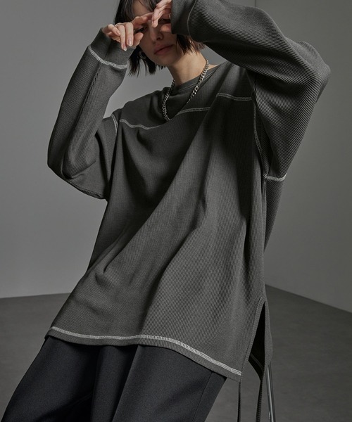 CIYOT(シヨウト)の「【CIYOT】配色ステッチ サイドコード ルーズワッフルロンT(Tシャツ/カットソー・メンズ・ダークグレー/ダークブラウン/ブラック・M/L)」の6枚目の写真