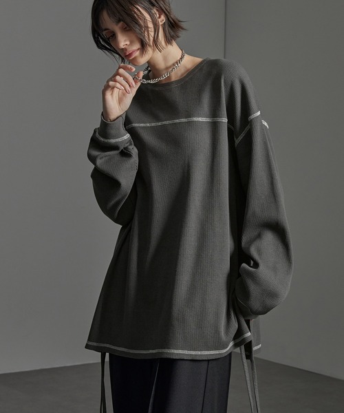CIYOT(シヨウト)の「【CIYOT】配色ステッチ サイドコード ルーズワッフルロンT(Tシャツ/カットソー・メンズ・ダークグレー/ダークブラウン/ブラック・M/L)」の7枚目の写真