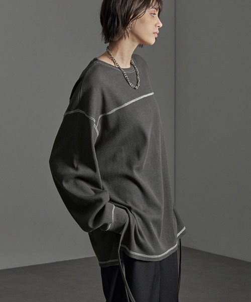 CIYOT(シヨウト)の「【CIYOT】配色ステッチ サイドコード ルーズワッフルロンT(Tシャツ/カットソー・メンズ・ダークグレー/ダークブラウン/ブラック・M/L)」の8枚目の写真