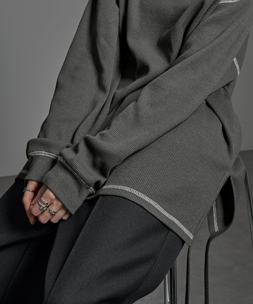 CIYOT(シヨウト)の「【CIYOT】配色ステッチ サイドコード ルーズワッフルロンT(Tシャツ/カットソー・メンズ・ダークグレー/ダークブラウン/ブラック・M/L)」の10枚目の写真