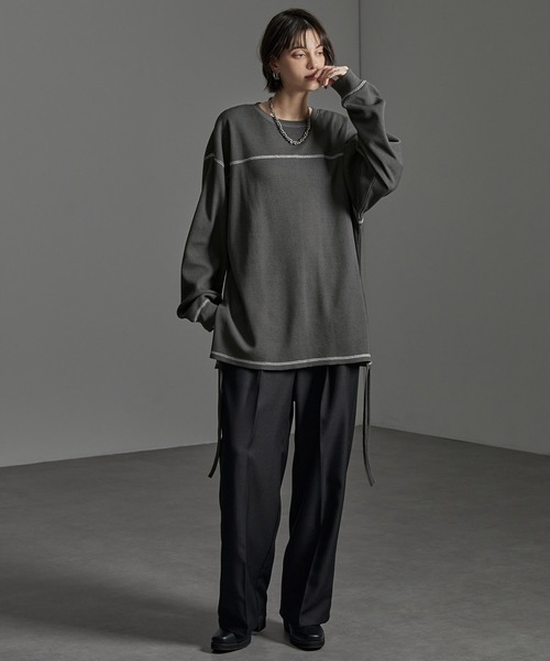 CIYOT(シヨウト)の「【CIYOT】配色ステッチ サイドコード ルーズワッフルロンT(Tシャツ/カットソー・メンズ・ダークグレー/ダークブラウン/ブラック・M/L)」の11枚目の写真
