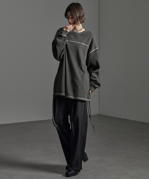CIYOT(シヨウト)の「【CIYOT】配色ステッチ サイドコード ルーズワッフルロンT(Tシャツ/カットソー・メンズ・ダークグレー/ダークブラウン/ブラック・M/L)」の12枚目の写真