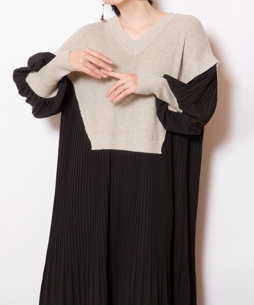 OSMOSIS（オズモーシス）の「ニット切替プリーツワンピース（ワンピース・レディース・ブラック/ライトベージュ/ネイビー・ONE SIZE）」の21枚目の写真