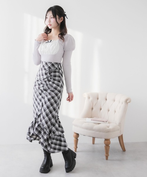 DearMyLoveRose(ディアマイラブローズ)の「ドロストアシメフリルマーメイトスカート【大きいサイズ有り】(スカート・レディース・ブルーグレー/ブラック/ブラック系その他/アイボリー・LL/LARGE/MEDIUM/SMALL/3L)」の7枚目の写真