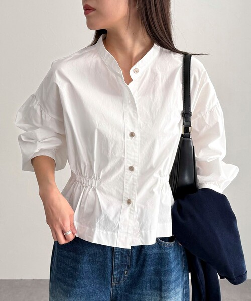 fredy emue（フレディエミュ）の「クロップドウエストギャザーブラウス（シャツ/ブラウス・レディース・ベージュ/ネイビー/ブルー系その他/オフホワイト・38）」の19枚目の写真