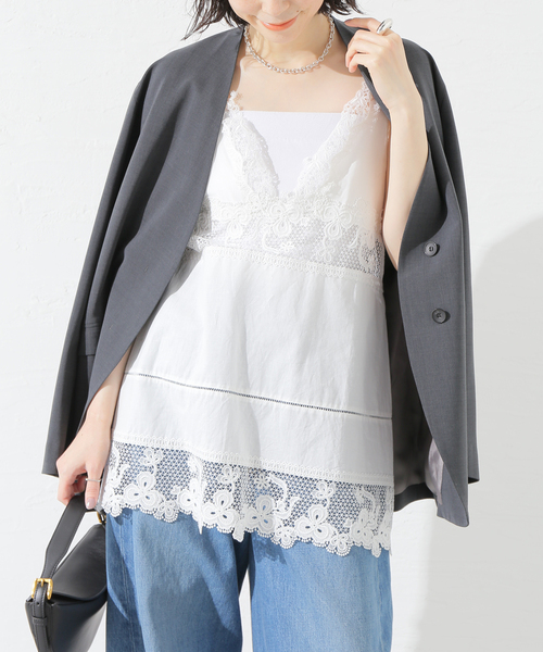 journal standard L'essage(ジャーナルスタンダードレサージュ)の「ケミカルレースキャミ(シャツ/ブラウス・レディース・ホワイト/ブラック・FREE)」の2枚目の写真