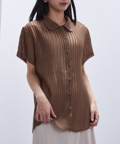 ブラウス シャツ 「Gongdid Design」Organza pleated shirt シアープリーツシャツ レディース セール】【Gongdid Design】Organza pleated shirt シアー