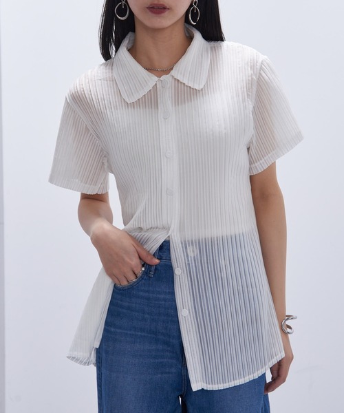 ブラウス シャツ 「Gongdid Design」Organza pleated shirt シアープリーツシャツ レディース セール】【Gongdid Design】Organza pleated shirt シアー