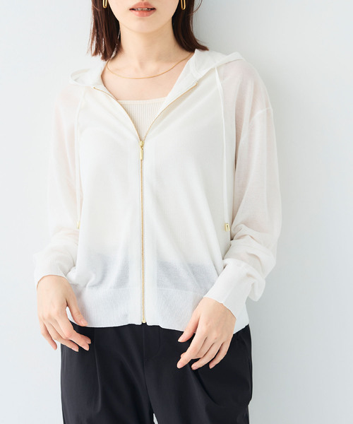 CROSS FUNCTION（クロスファンクション）の「《洗える》サマナチュラ シアーニットZIPパーカー【CF/クロスファンクション】（パーカー・レディース・オフホワイト/ブラック/杢グレー/ブラウン・L/M/LL）」の19枚目の写真