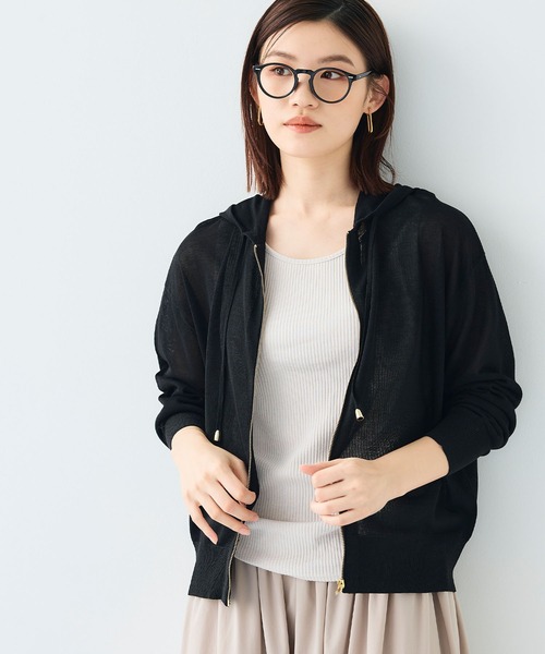 洗える》サマナチュラ シアーニットZIPパーカー【CF/クロス