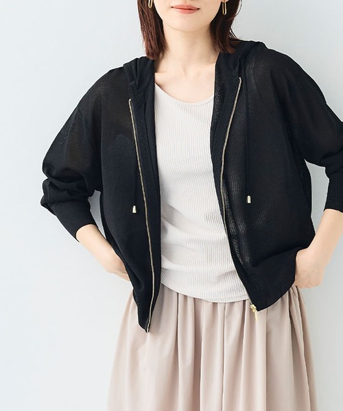 CROSS FUNCTION（クロスファンクション）の「《洗える》サマナチュラ シアーニットZIPパーカー【CF/クロスファンクション】（パーカー・レディース・オフホワイト/ブラック/杢グレー/ブラウン・L/M/LL）」の5枚目の写真