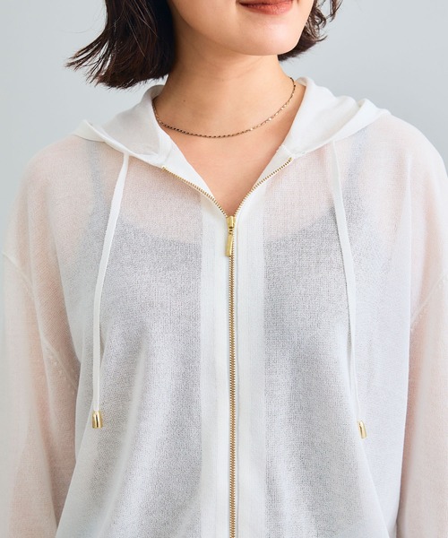 CROSS FUNCTION（クロスファンクション）の「《洗える》サマナチュラ シアーニットZIPパーカー【CF/クロスファンクション】（パーカー・レディース・オフホワイト/ブラック/杢グレー/ブラウン・L/M/LL）」の11枚目の写真