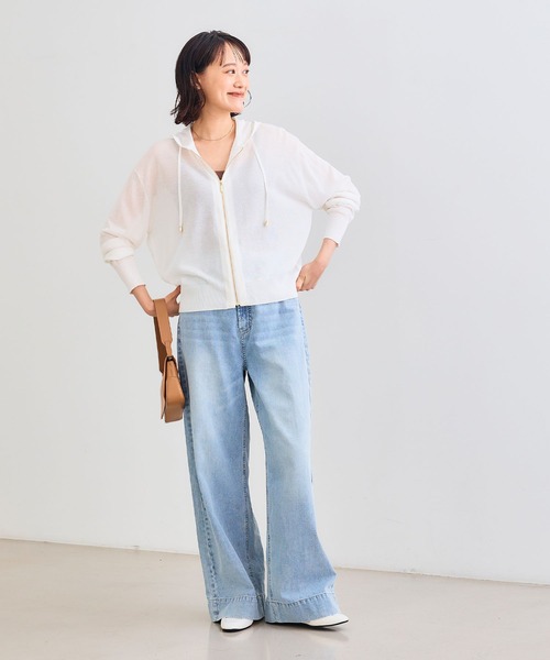 CROSS FUNCTION（クロスファンクション）の「《洗える》サマナチュラ シアーニットZIPパーカー【CF/クロスファンクション】（パーカー・レディース・オフホワイト/ブラック/杢グレー/ブラウン・L/M/LL）」の6枚目の写真