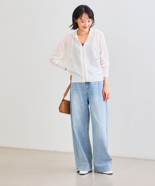 CROSS FUNCTION（クロスファンクション）の「《洗える》サマナチュラ シアーニットZIPパーカー【CF/クロスファンクション】（パーカー・レディース・オフホワイト/ブラック/杢グレー/ブラウン・L/M/LL）」の7枚目の写真