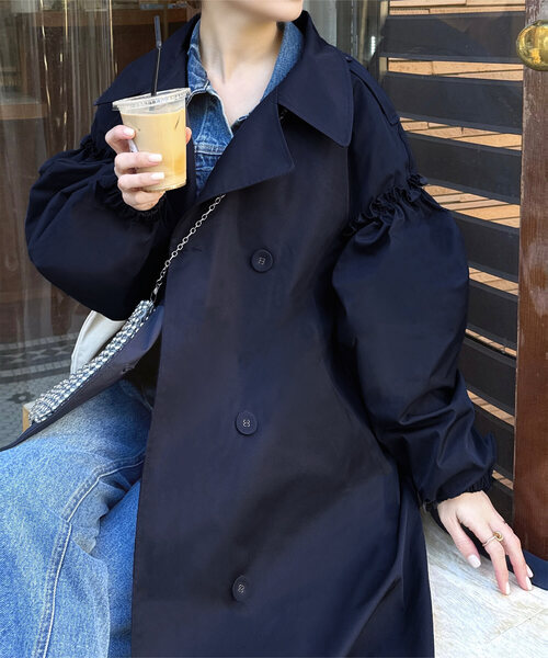 KOBE LETTUCE（コウベレタス）の「[ yuri.さんコラボ ] 選べる2丈ギャザースリーブロングトレンチコート（トレンチコート・レディース・ベージュ/ネイビー/キャメル・M-Short/M-Long）」の11枚目の写真