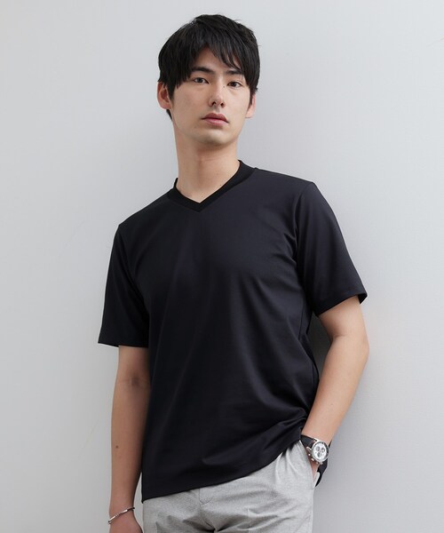 TAKEO KIKUCHI(タケオキクチ)の「テーラードジャージ Vネック(Tシャツ/カットソー・メンズ・ブラック/ホワイト/ネイビー・03/01/02/04/05)」の1枚目の写真