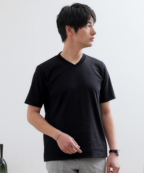 TAKEO KIKUCHI(タケオキクチ)の「テーラードジャージ Vネック(Tシャツ/カットソー・メンズ・ブラック/ホワイト/ネイビー・03/01/02/04/05)」の17枚目の写真