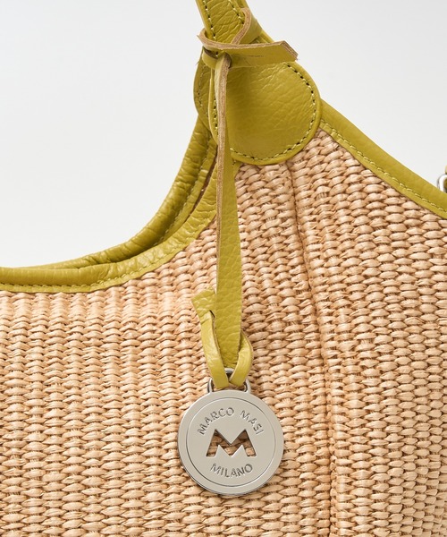 【美品】MARCO MASI　2wayカゴバッグ　ラフィア×本革　ベージュ×茶色 美品】MARCO MASI 2wayカゴバッグ ラフィア×本革 ベージュ×茶色