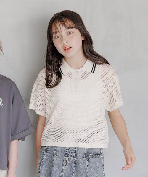 GLOBAL WORK（グローバルワーク）の「洗えるメッシュニットポロ半袖/329311（ニット/セーター・キッズ・ブラック/アイボリー・160cm/150cm/140cm/130cm）」の2枚目の写真