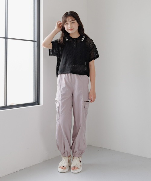 GLOBAL WORK（グローバルワーク）の「洗えるメッシュニットポロ半袖/329311（ニット/セーター・キッズ・ブラック/アイボリー・160cm/150cm/140cm/130cm）」の3枚目の写真