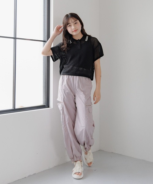 GLOBAL WORK（グローバルワーク）の「洗えるメッシュニットポロ半袖/329311（ニット/セーター・キッズ・ブラック/アイボリー・160cm/150cm/140cm/130cm）」の4枚目の写真