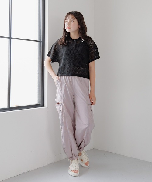 GLOBAL WORK（グローバルワーク）の「洗えるメッシュニットポロ半袖/329311（ニット/セーター・キッズ・ブラック/アイボリー・160cm/150cm/140cm/130cm）」の5枚目の写真