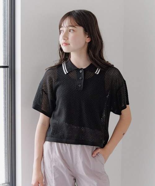 GLOBAL WORK（グローバルワーク）の「洗えるメッシュニットポロ半袖/329311（ニット/セーター・キッズ・ブラック/アイボリー・160cm/150cm/140cm/130cm）」の6枚目の写真