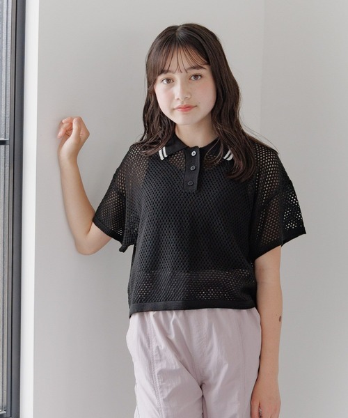 GLOBAL WORK（グローバルワーク）の「洗えるメッシュニットポロ半袖/329311（ニット/セーター・キッズ・ブラック/アイボリー・160cm/150cm/140cm/130cm）」の8枚目の写真