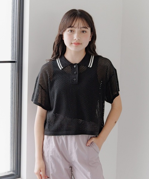 GLOBAL WORK（グローバルワーク）の「洗えるメッシュニットポロ半袖/329311（ニット/セーター・キッズ・ブラック/アイボリー・160cm/150cm/140cm/130cm）」の9枚目の写真