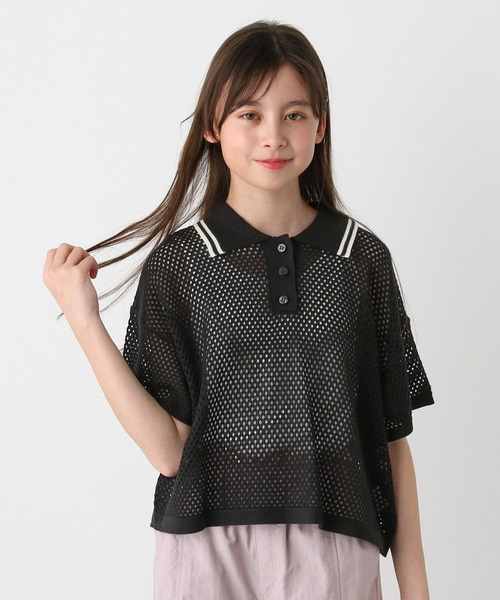 GLOBAL WORK（グローバルワーク）の「洗えるメッシュニットポロ半袖/329311（ニット/セーター・キッズ・ブラック/アイボリー・160cm/150cm/140cm/130cm）」の12枚目の写真