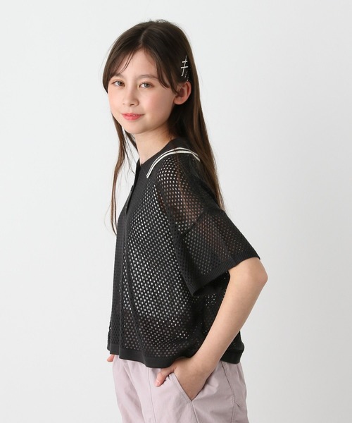 GLOBAL WORK（グローバルワーク）の「洗えるメッシュニットポロ半袖/329311（ニット/セーター・キッズ・ブラック/アイボリー・160cm/150cm/140cm/130cm）」の13枚目の写真
