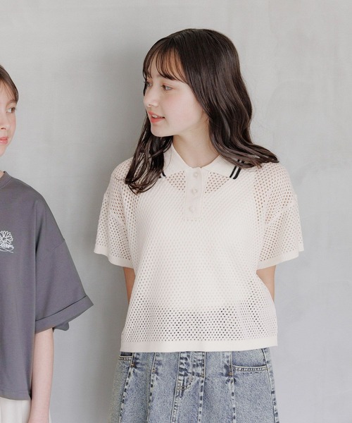 GLOBAL WORK（グローバルワーク）の「洗えるメッシュニットポロ半袖/329311（ニット/セーター・キッズ・ブラック/アイボリー・160cm/150cm/140cm/130cm）」の18枚目の写真