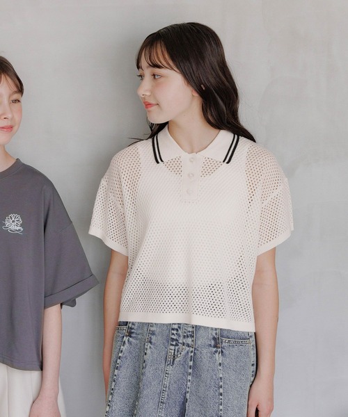 GLOBAL WORK（グローバルワーク）の「洗えるメッシュニットポロ半袖/329311（ニット/セーター・キッズ・ブラック/アイボリー・160cm/150cm/140cm/130cm）」の19枚目の写真