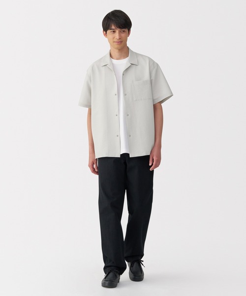 紳士 風を通すストレッチサッカーオープンカラー半袖シャツ（シャツ