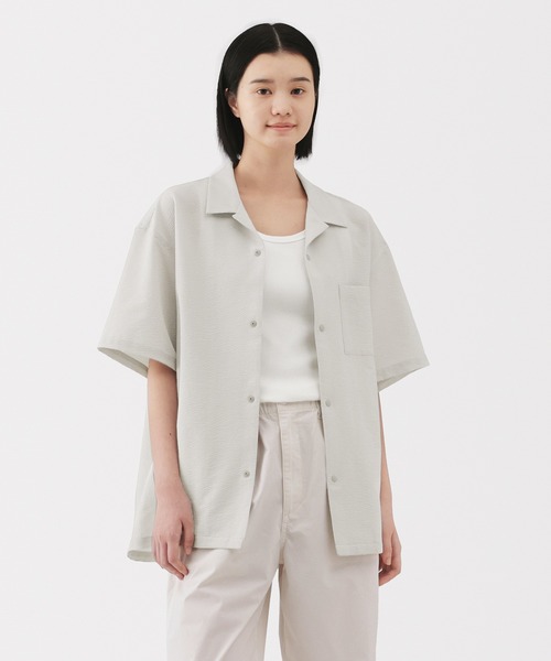 無印良品（ムジルシリョウヒン）の「紳士　風を通すストレッチサッカーオープンカラー半袖シャツ（シャツ/ブラウス・メンズ・ダークネイビー/ライトグレー/ライトブルー/ブラック・S/M/L/XL）」の13枚目の写真