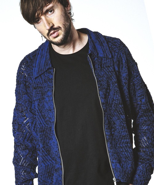 NO ID.（ノーアイディ）の「【NO ID.】Sheer Knit Zip Shirt Blouson / シアー ニット ジップ シャツ ブルゾン（ブルゾン・メンズ・ブラック/アイボリー/ブルー・ONE SIZE）」の3枚目の写真